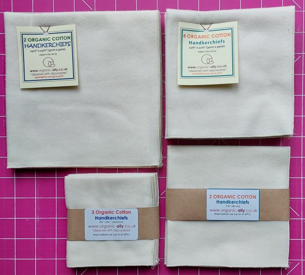 Shopping Plain super-soft organic cotton flannel hankies in different sizes and pack size