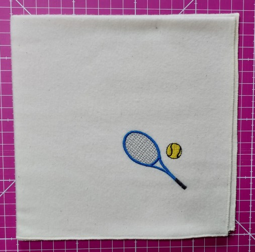 Flannel hankie with tennis racket and ball motif